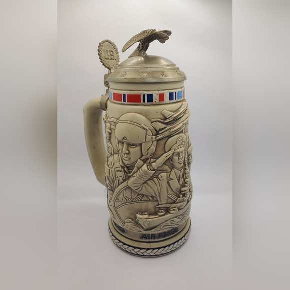 Vintage Tribute to the American Armed Forces Stein Mug Navy Army Marines Avon - Picture 1 of 8